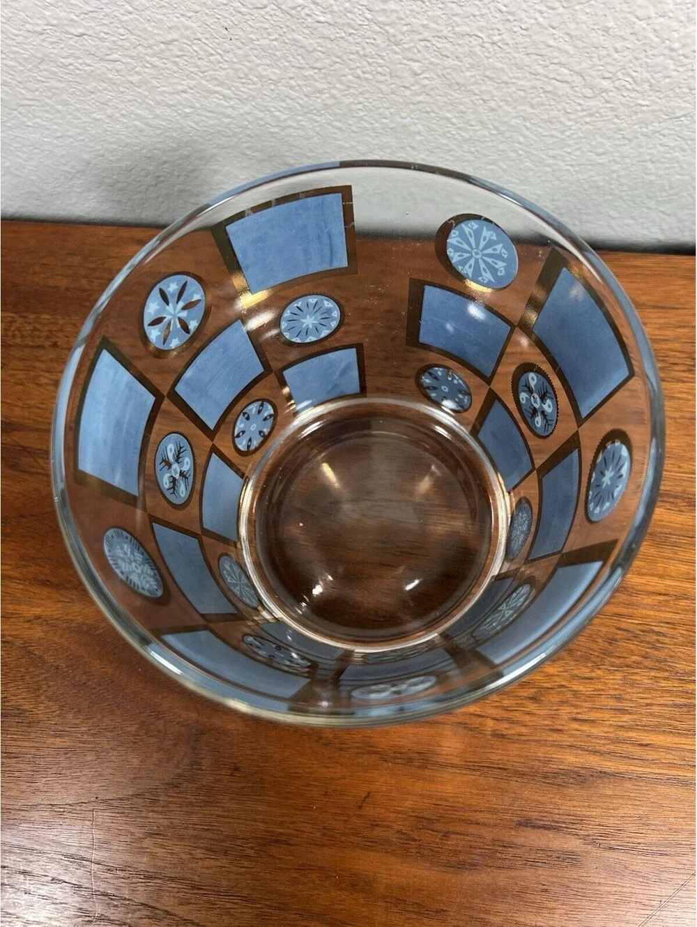 MCM Culver Carnival 22K Gold Glass Ice Bucket Vintage Mid Century Blue Barware
